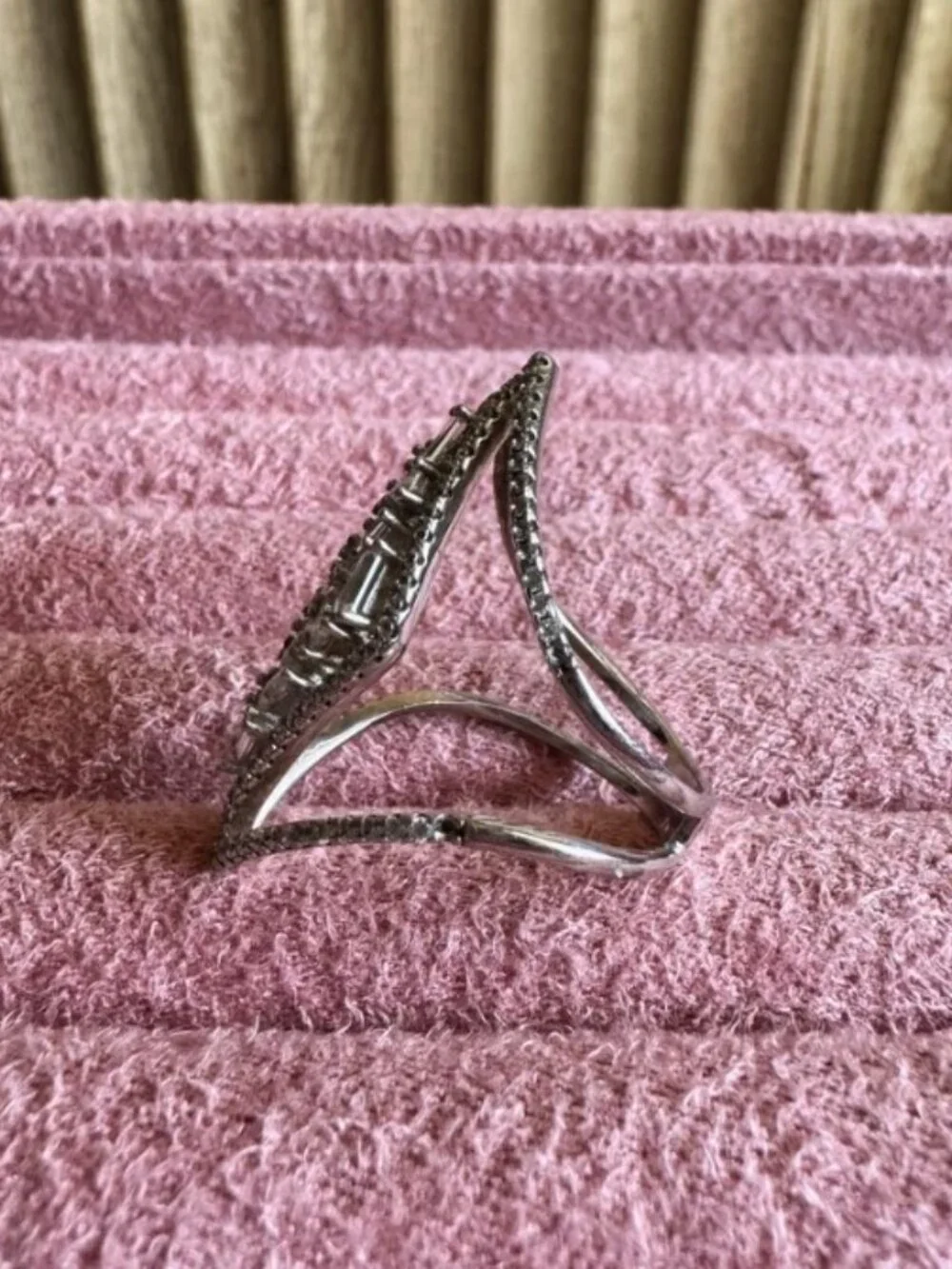 925 Sterling Silver Baguette Simulated Diamond Marquise Shield Armor Ring Sz 10.